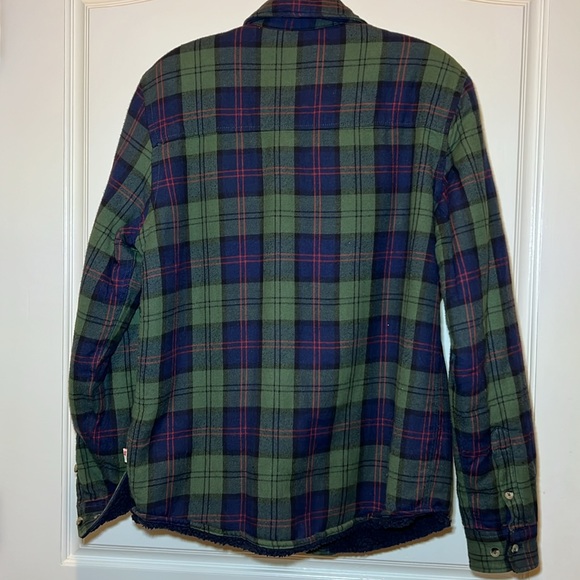 Ao76 green, blue plaid flannel, fleece lined shacket. Sz 16 - Picture 5 of 5